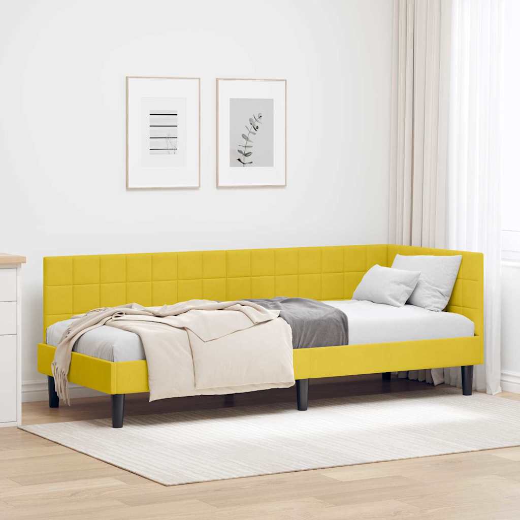 L Shaped Bed Frame with Headboard Yellow 80 Cm X 200 Cm Velvet
