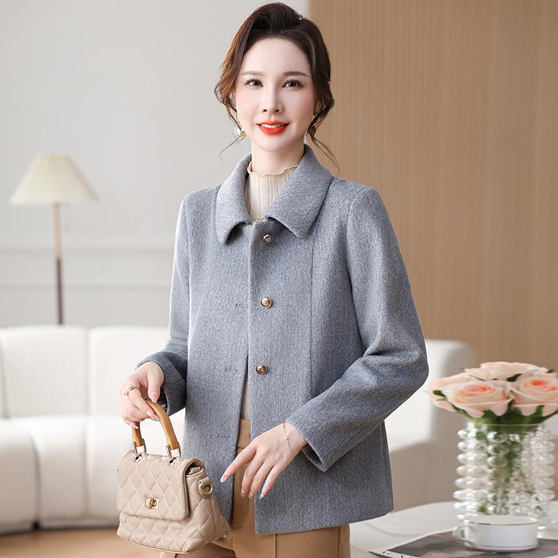 

Stylish Mid-Aged Women s Short Woolen Coat - Spring 2026 Fashion Lapel Top 2XL (120-135 lbs) серый