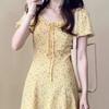Bubble Sleeve Floral Dress Children's Summer New French Temperament Seaside Vacation Waist Thin Dress