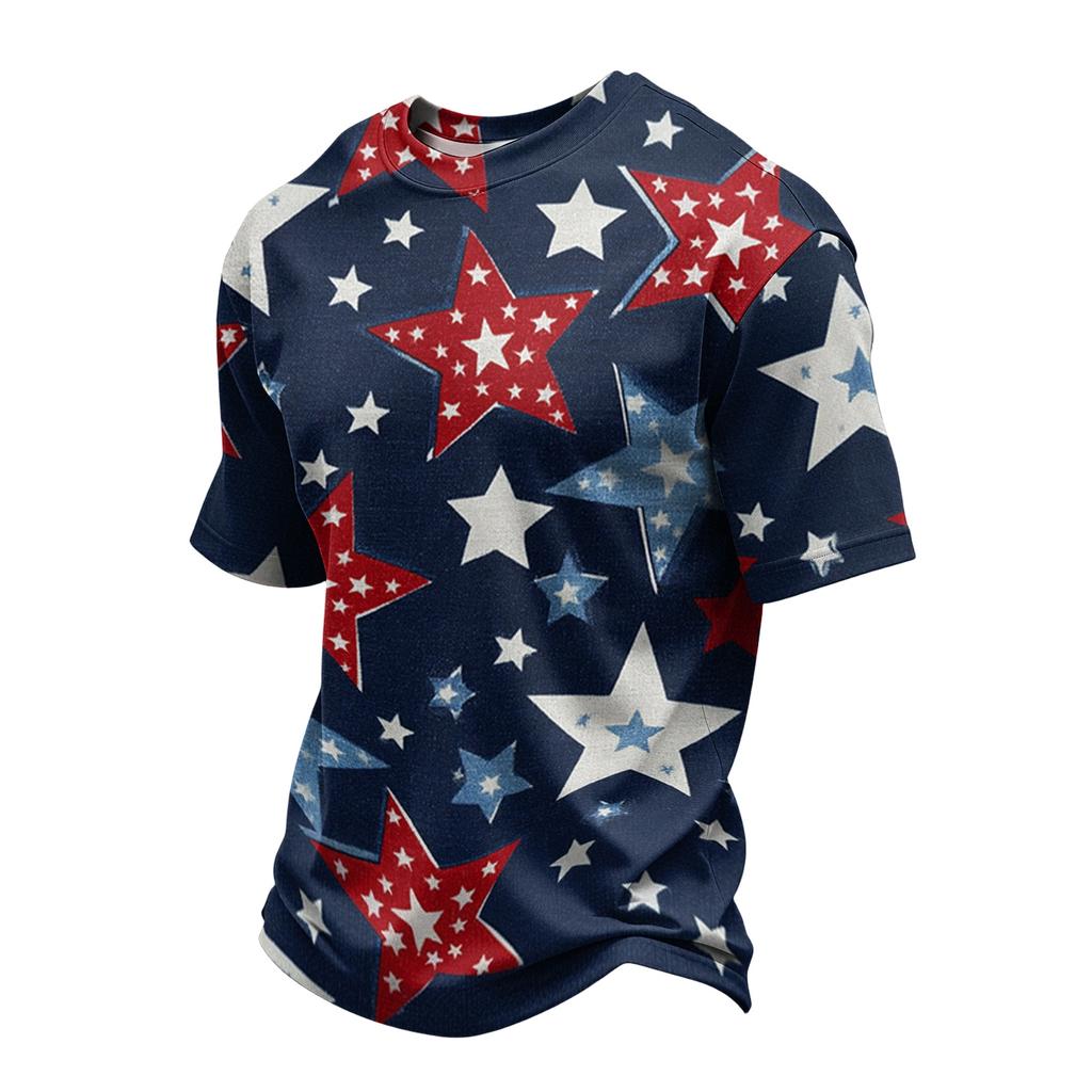 Men's Casual Short Sleeve Crew Neck T Shirt with Independence Day Star Print Graphic Pattern Lightweight Comfortable Fit