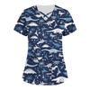 Plus Size Cute Printed Scrub Working Uniform Tops For Women Cross V-Neck Short Sleeve Fun T-Shirts Workwear Tee With Pockets