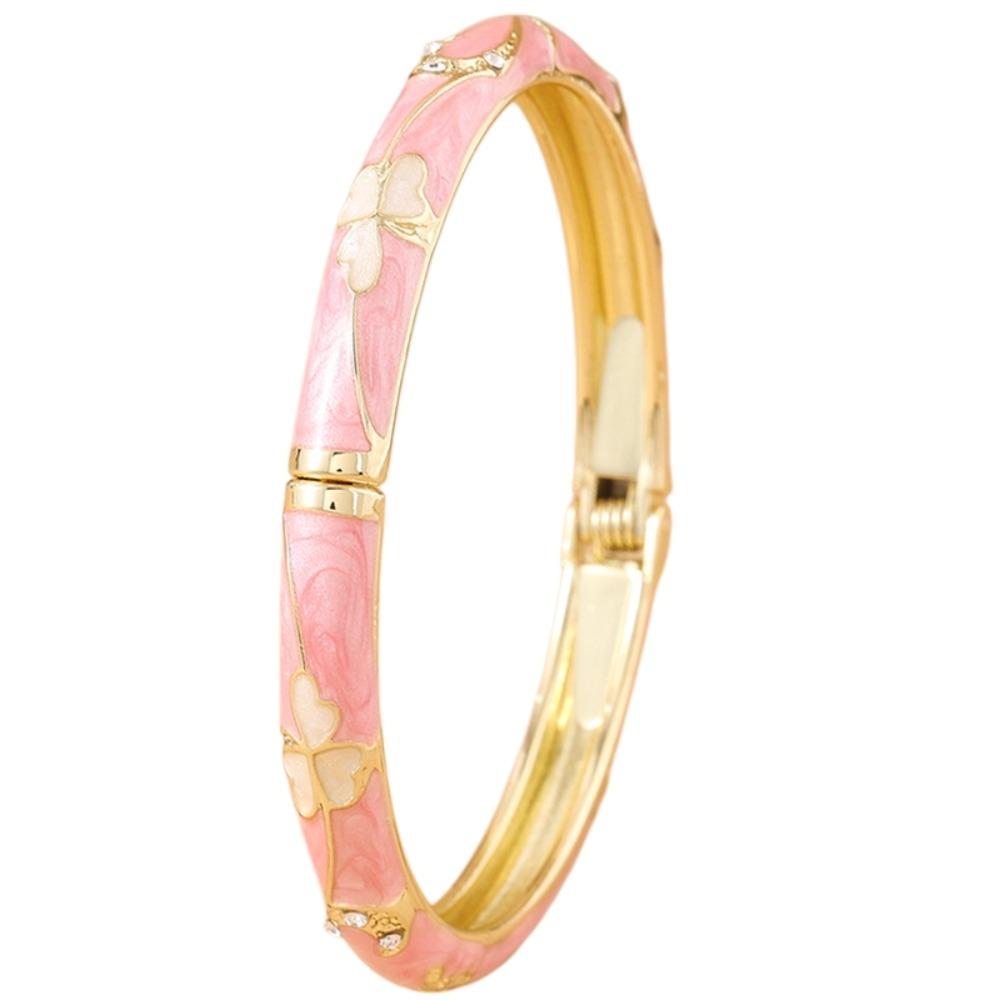 

Enamel Floral Flower Crystal Bangle Good Luck Clover Women s Hand Bracelet Jewelry Gifts розовый