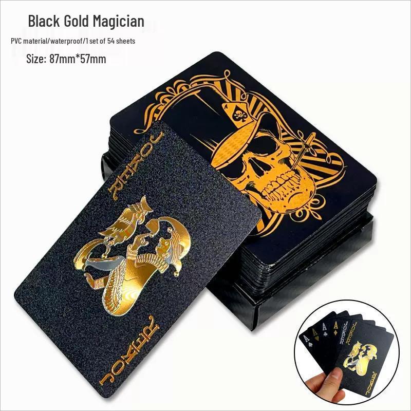 Black and Gold Waterproof PVC Plastic Playing Cards, Dou Dizhu Entertainment Game Magic Props