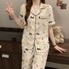 Short-sleeved Trousers, Summer Pajamas, Women's Cardigan, Casual Home Service 2-piece Suit