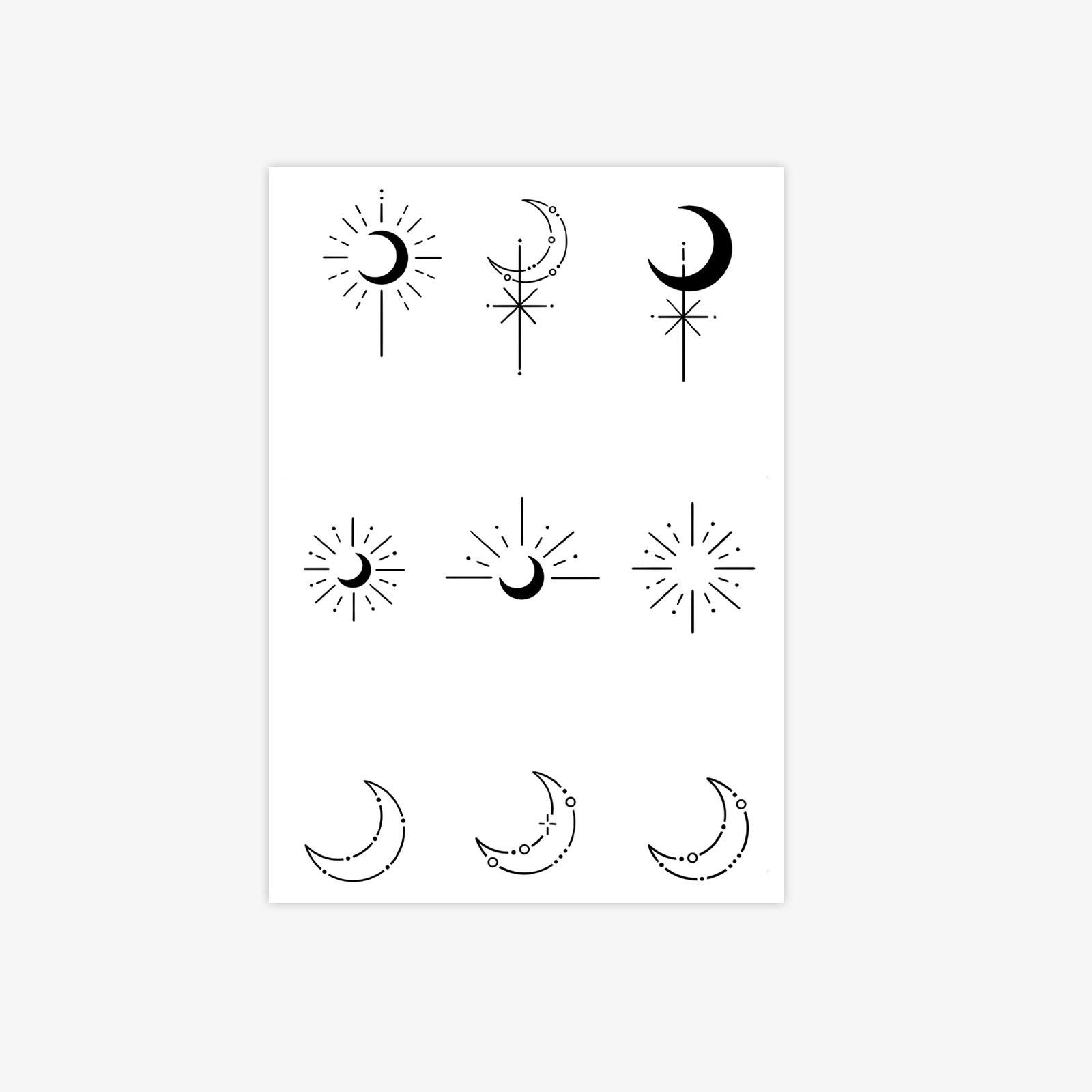 

Star-Moon Lines Finger Tattoo Stickers Waterproof And Long-Lasting Women, Simple Black Moon Stars, Mini Small Pattern Stickers 7*9