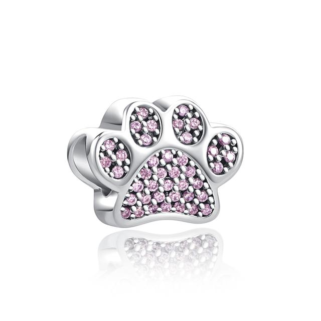European New 925 Sterling Silver Pink Series Dog Paw Heart Enamel Fashion Beads Fit Original Bracelet For Women Jewelry Making