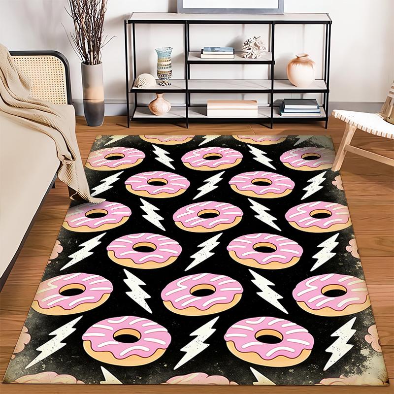 Colorful Donut and Lightning Pattern Carpet for Living Room Decor Suitable for use as an anti-slip for living room bedroom sofas
