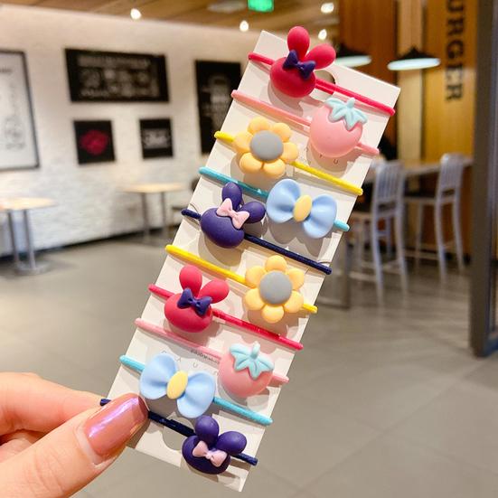 10Pcs/Sheet  Cartoon Fruit Animal Pattern Tight Hair Tie Hair Band Hair Accessories