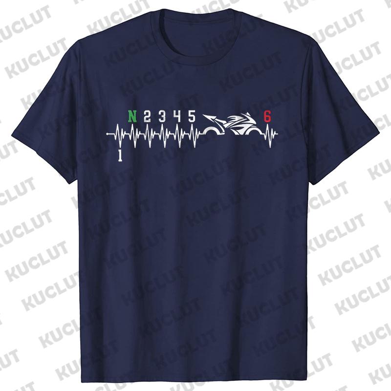 1N23456 Motorcycle Gear Biker Heartbeat Retro Printed Men's New T-shirt Fashion Casual Loose Summer Tshirts Short Sleeve T-shirt