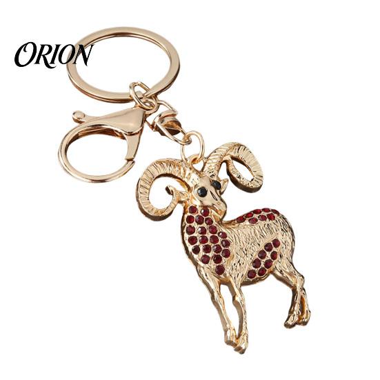 Bag Decor Accessory Sparkling Rhinestone Goat Keychain, Golden Plated Key Ring for Men Animal Chain Women, Decorative Keychain Car Keys Handbags