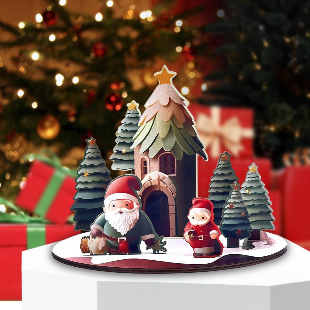 Christmas Cartoon House Wooden Assembly Ornaments Diy Children'S Gifts Three-Dimensional Ornaments Christmas Desktop Ornaments