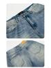 Yongfang Unisex Retro Blue Jeans: Casual Washed, Whiskered, Trendy Straight-Leg, Loose-Fit Pants