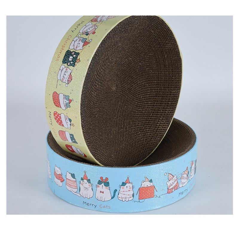 Christmas Three Color Round High Density Corrugated Paper Cat Scratcher Cat Bed Pet Supply