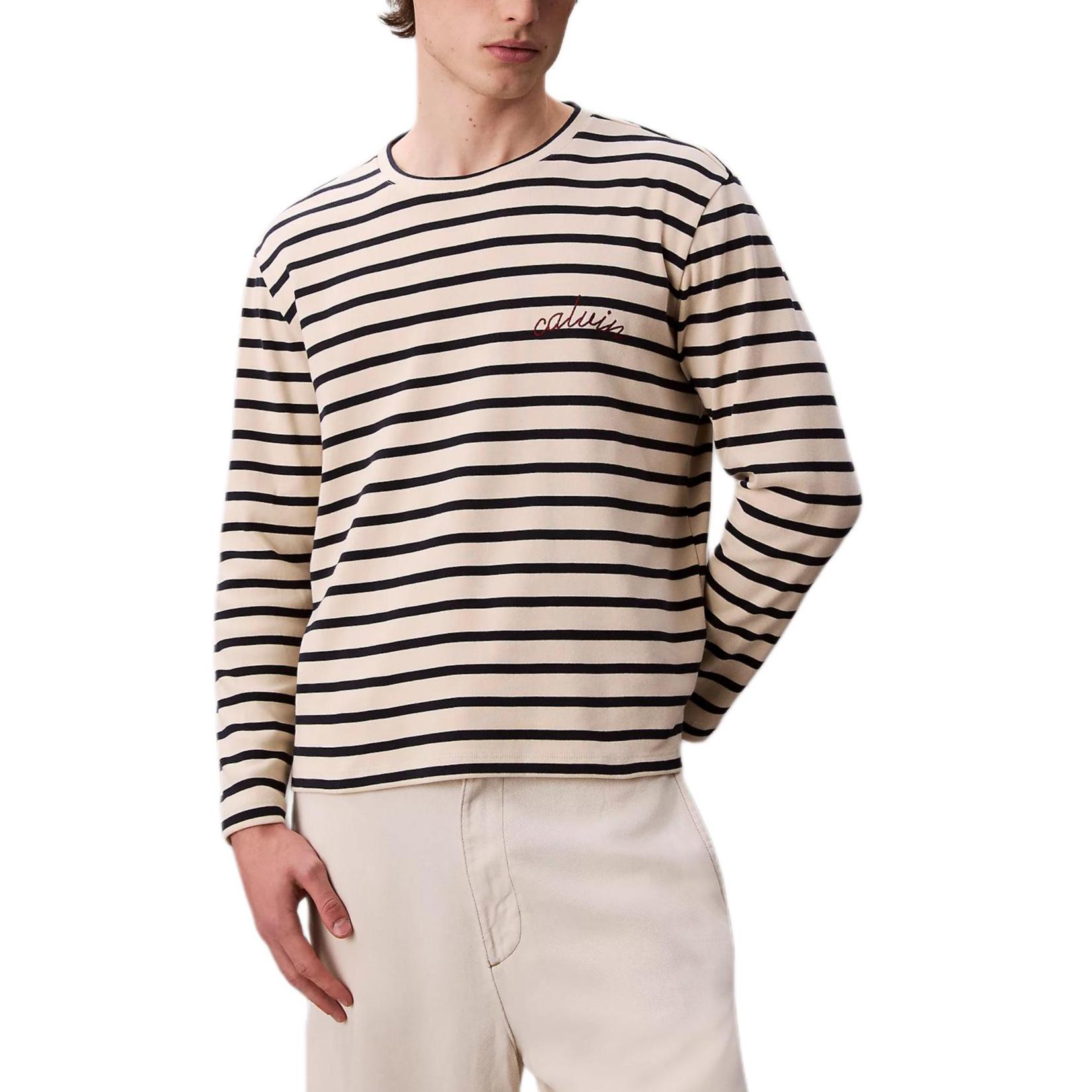 

Calvin Klein Loose Soft Breathable Comfortable Striped Casual Crew Neck Long Sleeve T-Shirt Men Tops LV14LC207G-YAE XS