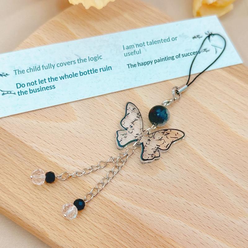 Calligraphy Fan Ring Butterfly Style Retro Vintage Phone Link Decoration Bag Pendant For Daily Elegant Bag Hanging Accessories