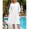 New Women's Solid Color Fashionable Sleeve Loose Cotton Linen Dress