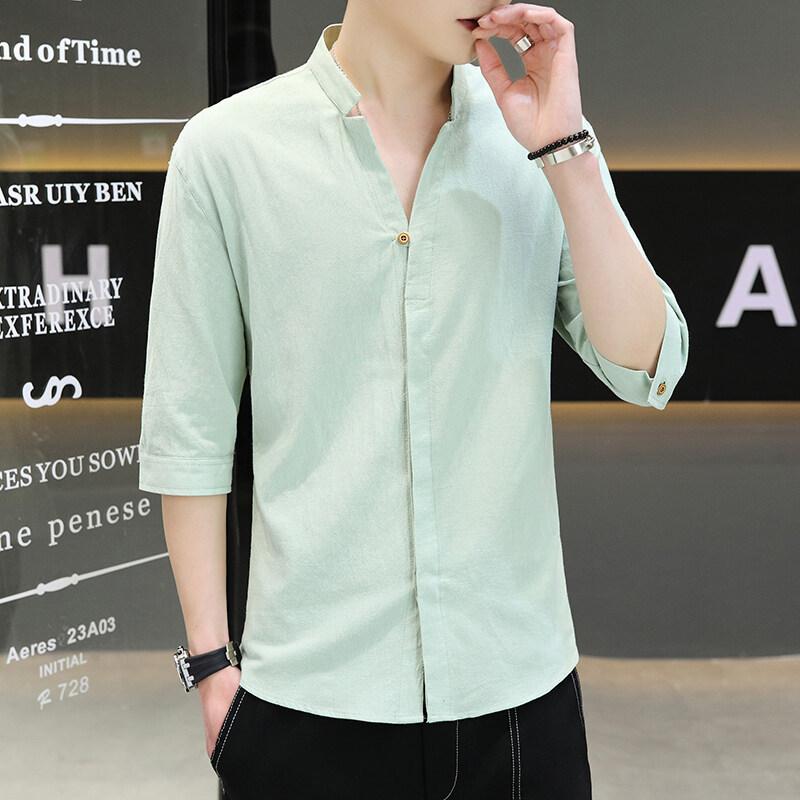 Summer New Men's Cotton Linen Short Sleeve Thin Casual Versatile Shirt