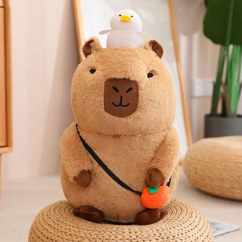 Funny Capybara Plush Toy Simulation Capybara with Fruits Fluffy Doll Stuffed Animals Bubble Pendant Creative Gift for Kids Boy