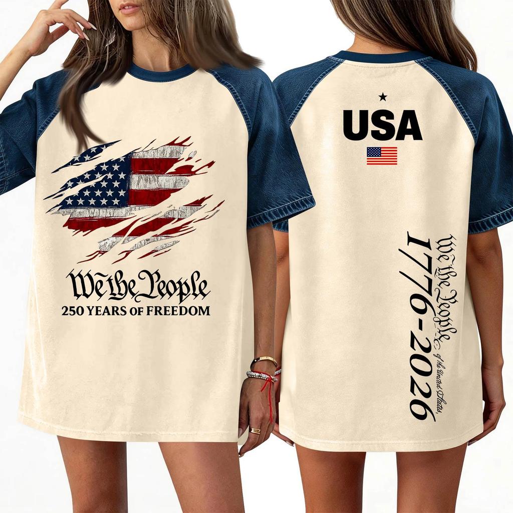 Women's Denim Patchwork Top, Casual Short-sleeved Comfortable T-shirt, Fashionable For Spring And Summer.