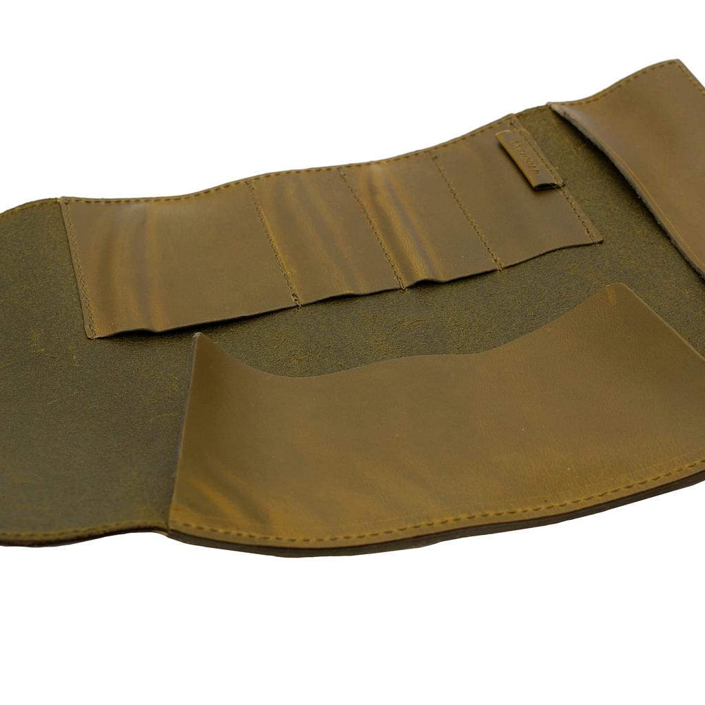 ANTIQOLD Roll Pen Case [Olive] Cowhide Leather Pencil Case AQR-01-