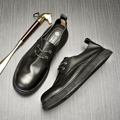 Leather Shoes Men'S Leather Soft Sole Casual Lace-Up Breathable Shoes Round Head Non-Slip Trend Business Shoes