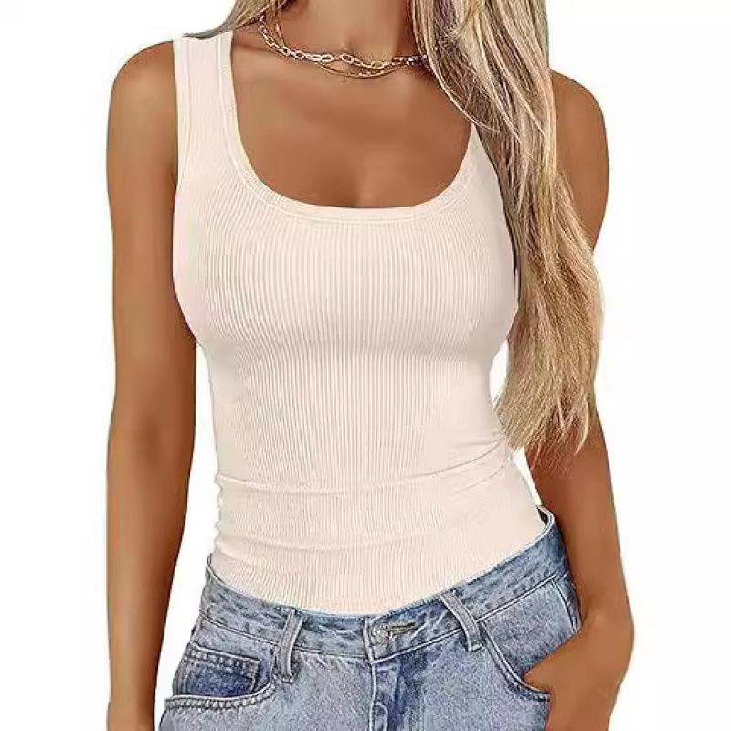 Women's Square Neck Ribbed T-Shirt Sleeveless Stretch Slim Basic Tank Tops for Hot Girls