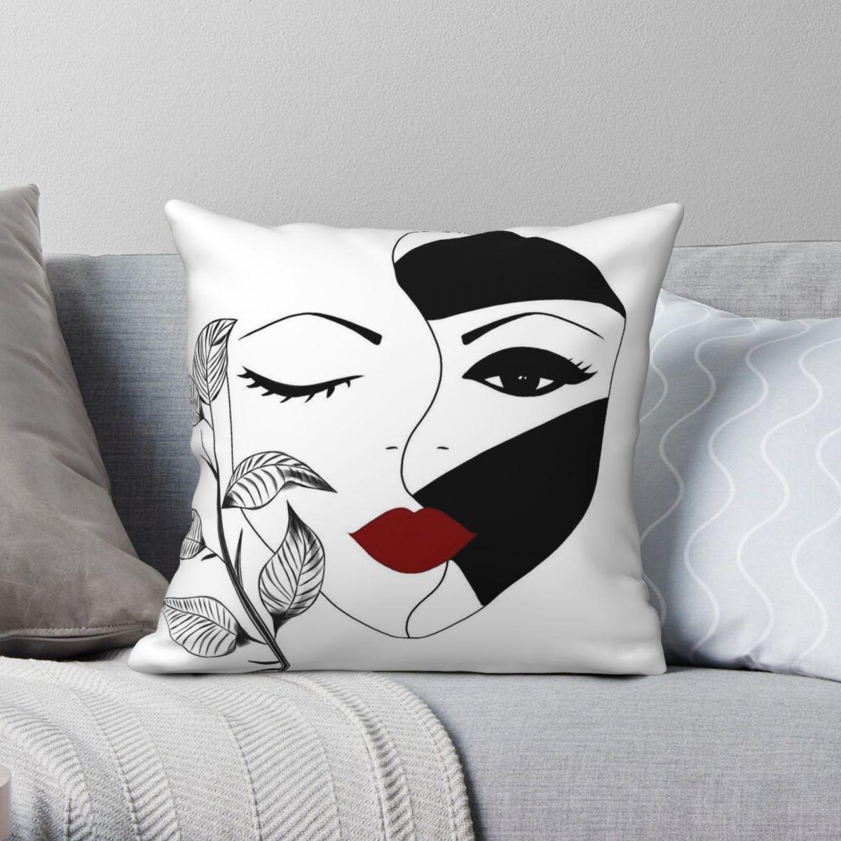 Green Harvest Unisex Abstract Woman Face Pillowcase Polyester Linen Velvet Printed Zip Decor Sofa Seater Cushion Cover 18