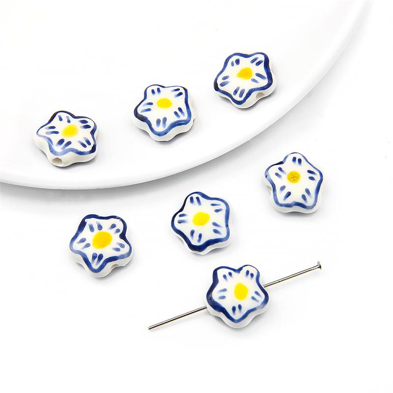 

2 шт./пакет, ручная роспись, 15 мм, керамические фарфоровые бусины в виде цветов, очаровательные свободные бусины-разделители для ожерелья, сережек, сделай сам, изготовление ювелирных изделий тёмно-синий