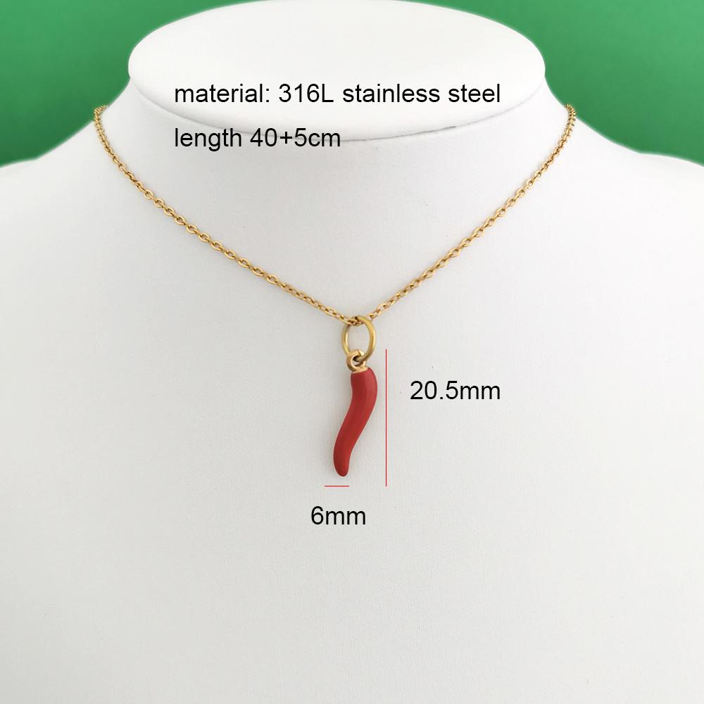 Women Pendant Necklace Stainless Steel Red Pepper Coral Heart Slim Choker Gold Waterproof Sex Elegant Gift