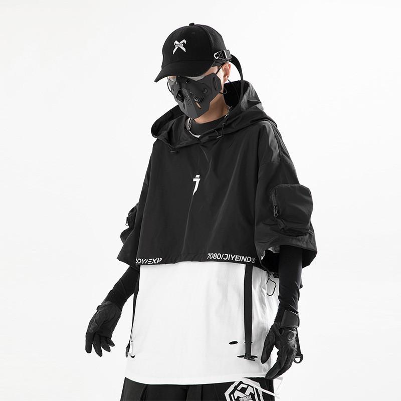 Techwear Stil Hip Hop Cropped Jacke Pullover Herren Punk Motorrad Kapuzenmantel Mehrere Taschen Jaqueta