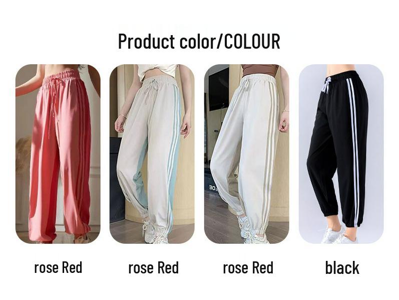 Women's Colorblock Drawstring Yoga Pants - Casual, Breathable, Quick-Drying, Loose Fit with Ankle Cuffs for Spring/Autumn Sports & Fitness.