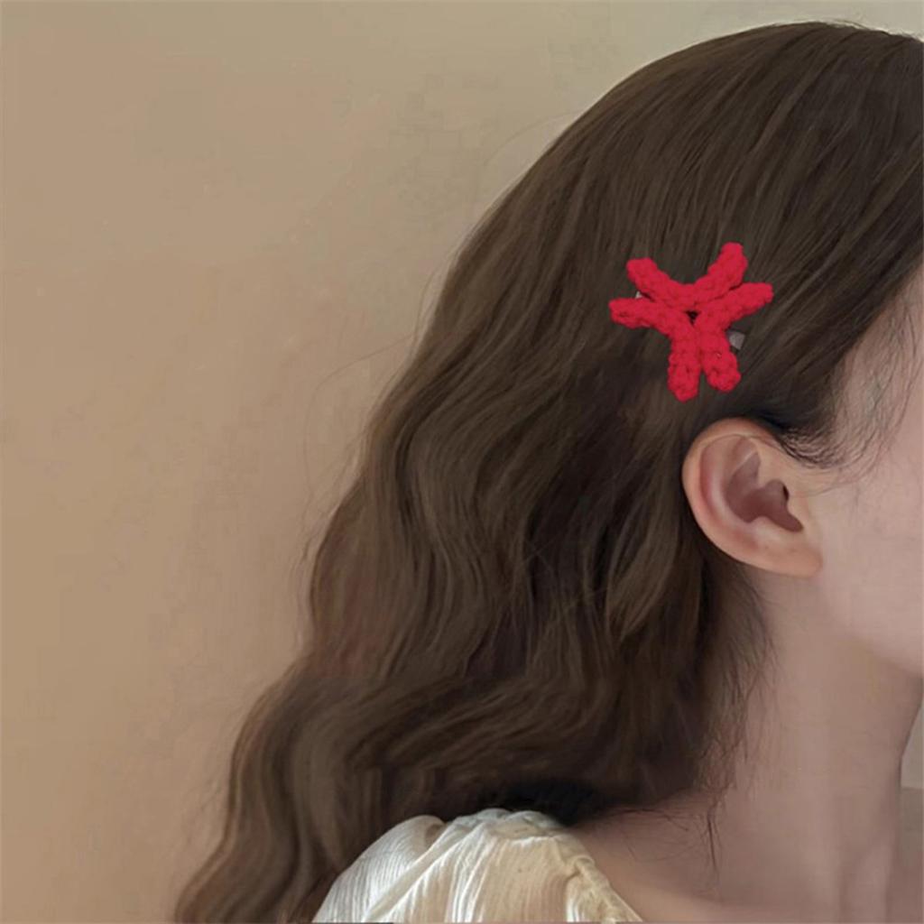 Crochet Side Hair Clips with Duckbill Clamp Angry Shape Boho Hairpins for Women Girls Handmade Yarn Hair Accessories