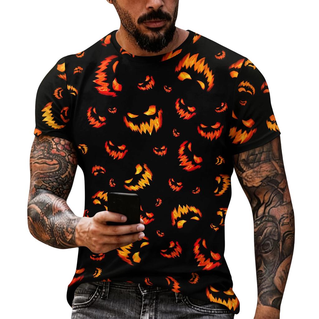 Women Halloween Short Sleeve T Shirt Round Neck Pumpkin Web Print Casual Lightweight Top S XL
