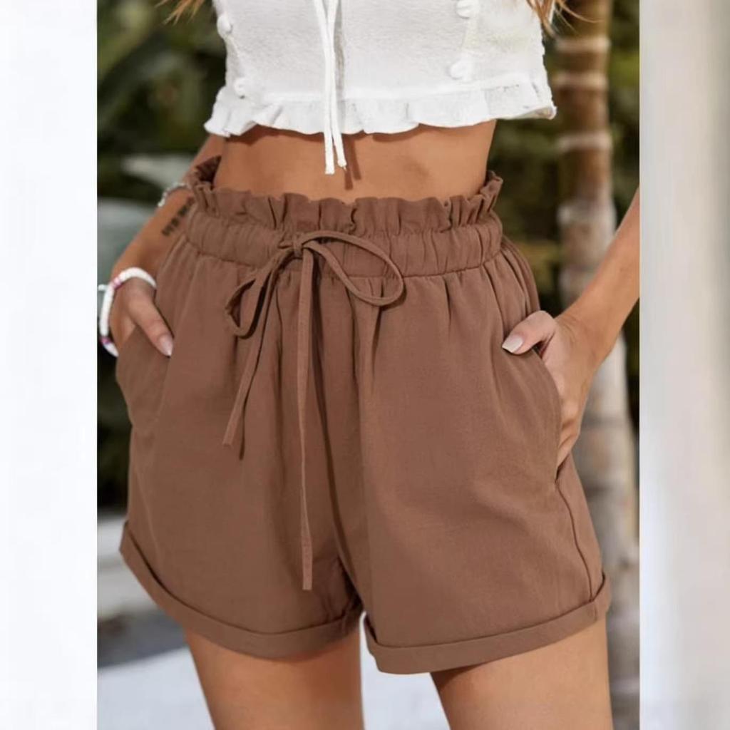 High-Waist Solid Color Loose Casual Fashion Shorts for Women