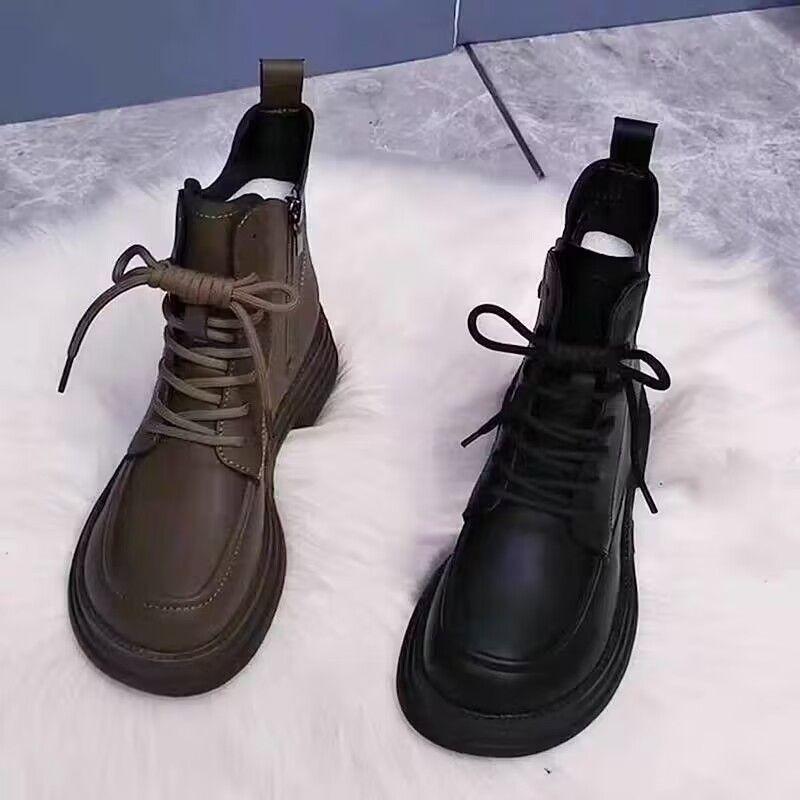 Premium thick-soled Martin boots women's campus style autumn and winter new thin short boots versatile leather boots