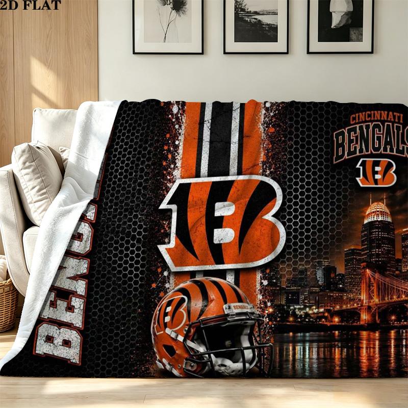Cincinnati Bengals Print Flannel Blanket High Quality Warm Comfortable Cover for All Seasons Perfect for Gifts Home Decor