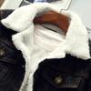 Men Jean Jacket Plush Lining Single Breasted Turndown Collar Solid Color Long Sleeve Coldproof Winter Thicken Lapel Denim Coat for Trip