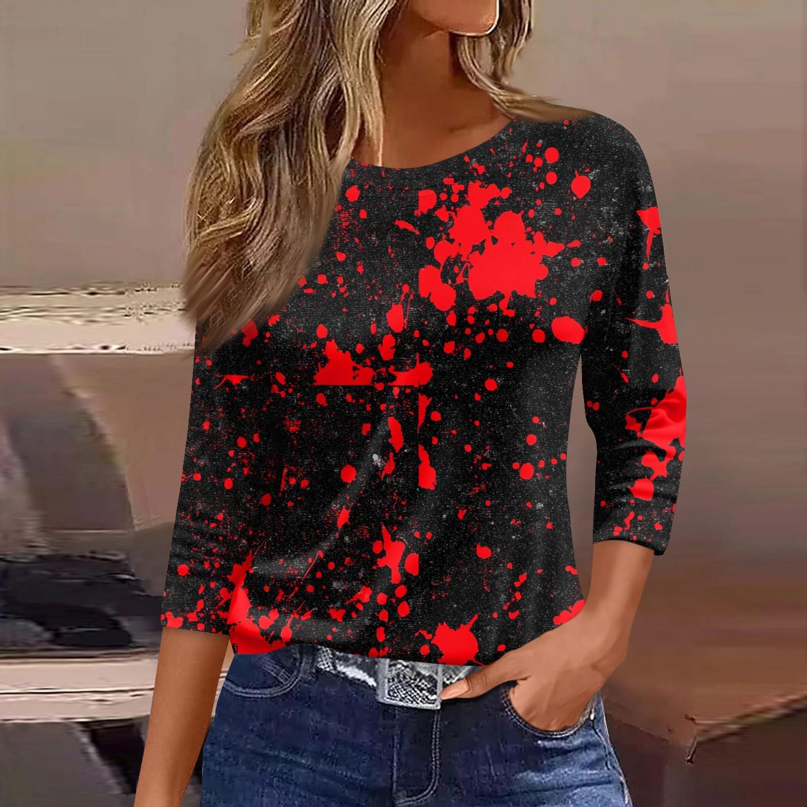 

Женская модная повседневная футболка с рукавом три четверти и принтом на Хэллоуин, с круглым вырезом L