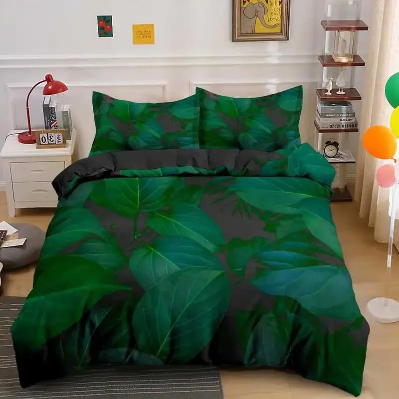 Green Nature Weed Leaves Bedding Set Single Twin Double Queen King Cal King Size Bed Linen Set