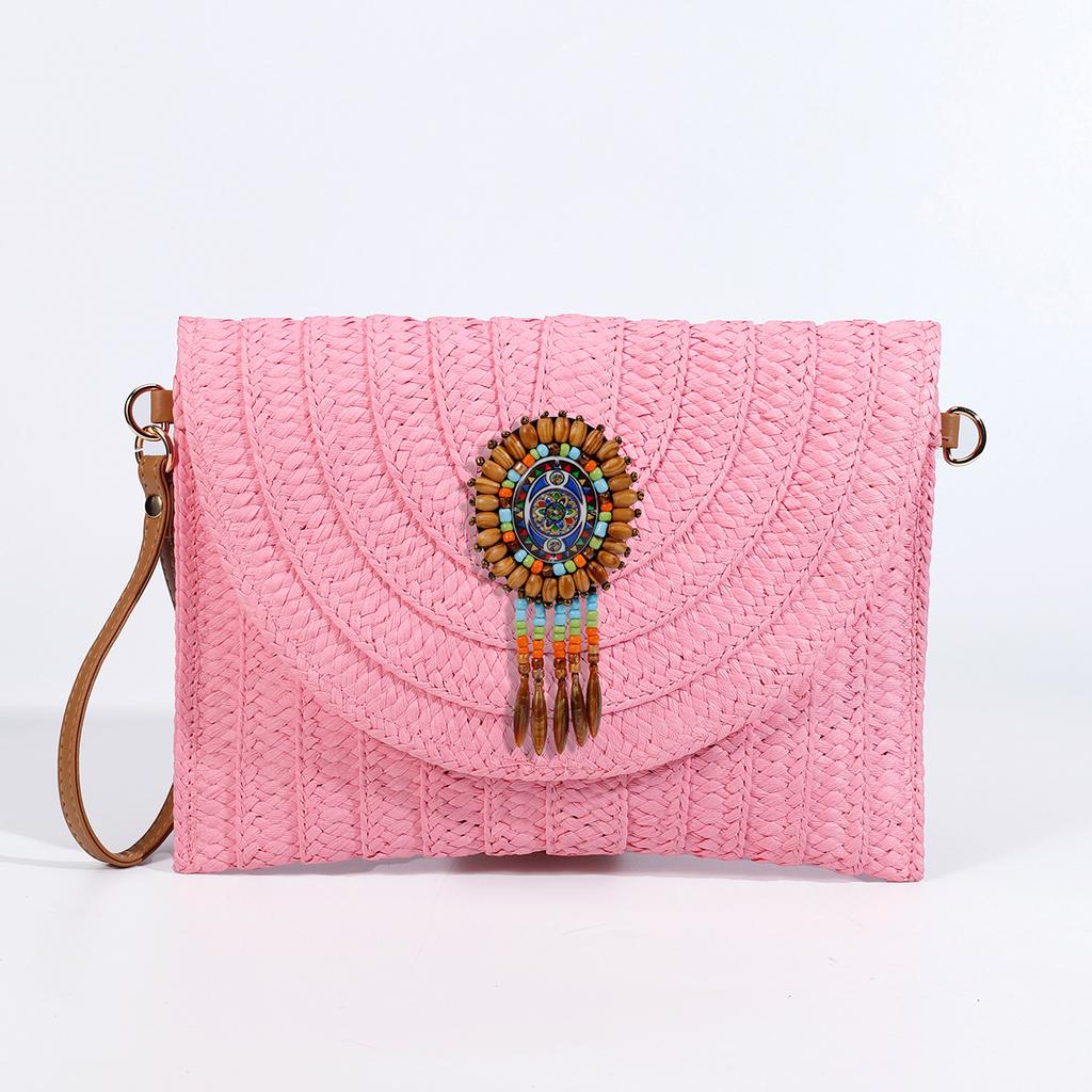 Neue Stroh Große Kapazität Clutch Umhängetasche Einzigartiges Umschlag Quasten Design Premium Handtasche Damen Tasche Umhängetasche