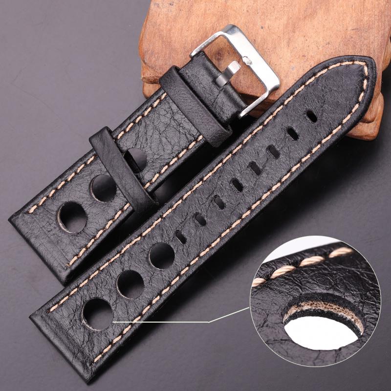 Watchband Watchbands 22mm 24mm Soft Thin Black Brown Genuine Leather Watch Band Strap Stainless Steel Pin Buckle Watch Accessories