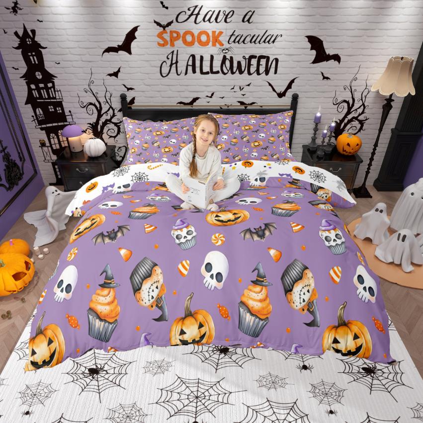 

Comforter Homewish Halloween Pumpkin Lantern Sweet Dessert Comforter Setblack Bats Bed Set For Girls Boys Comforter (quilt)-EU Single(135*200cm)3pcs