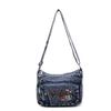 Washed Denim Crossbody Bag Adjustable Strap Messenger Bag Cat Embroidery Shoulder Bag  Ladies