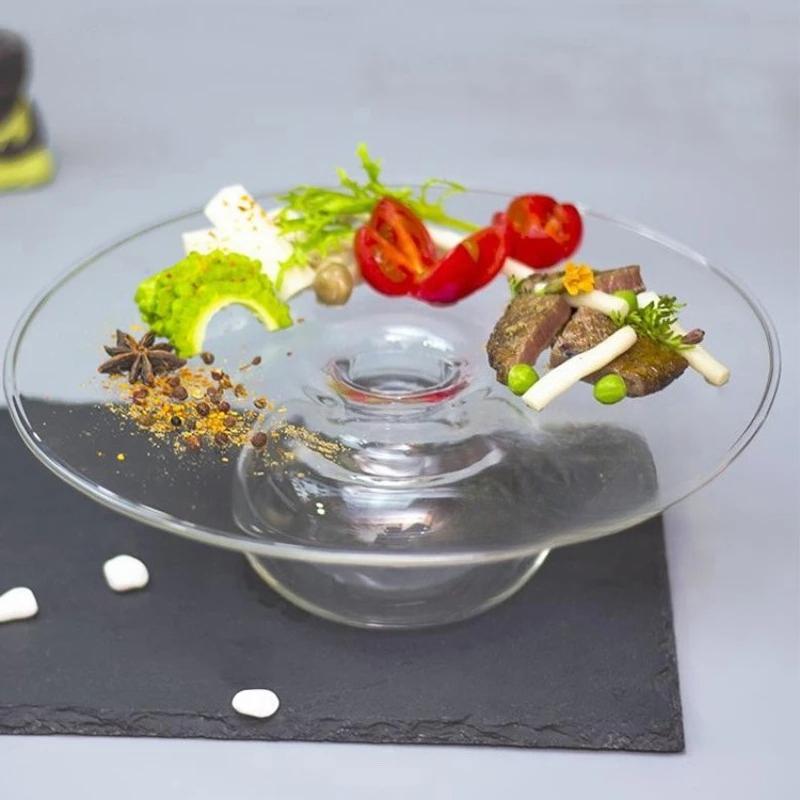 Dry Ice Glass Tableware Artistic Conception Bowl Molecular Cuisine Food Hotel Large Sashimi Ice Tray Personalized UFO Cap Plate