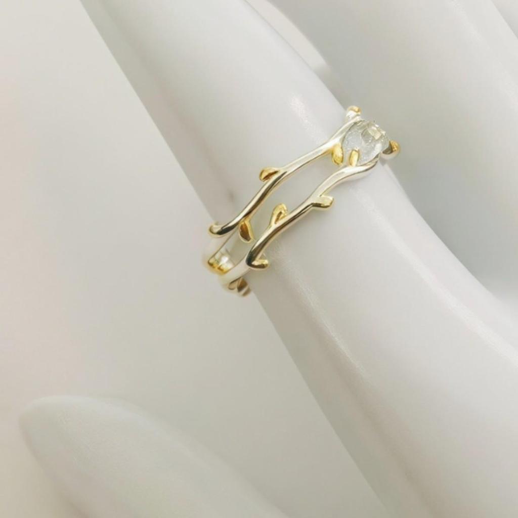 Bague Ouverte Réglable Feuille Dorée Branche pour Femmes - Petit Design Frais à Double Couche
