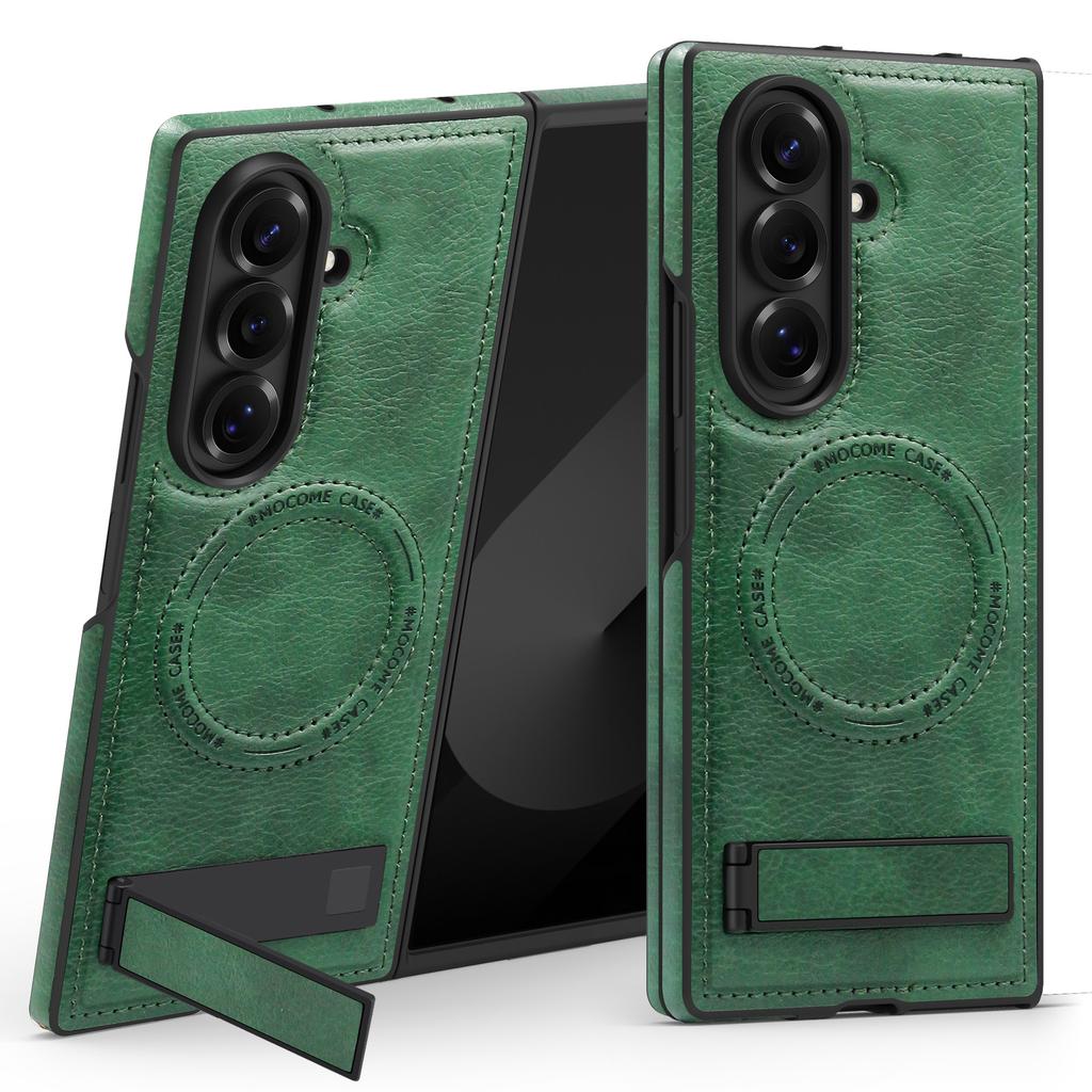 For Samsung Galaxy Z Fold7 5G Case Compatible with MagSafe Kickstand Leather Phone Back Cover
