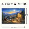 1pc Nativity scene Christmas background with starry sky, church, shepherd and sheep - Religious festival party banner, polyester