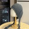 New Hand-knitted Tassel Pom-pom Wool Hat for Women, Autumn and Winter Warm Ear-protecting Knitted Hat with Straps, Trendy Pullover Hat