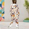 Girls Cute Lamb Printed Hooded Long Sleeve Two Piece Set Kangaroo Pocket Cuffed Pants Outfit