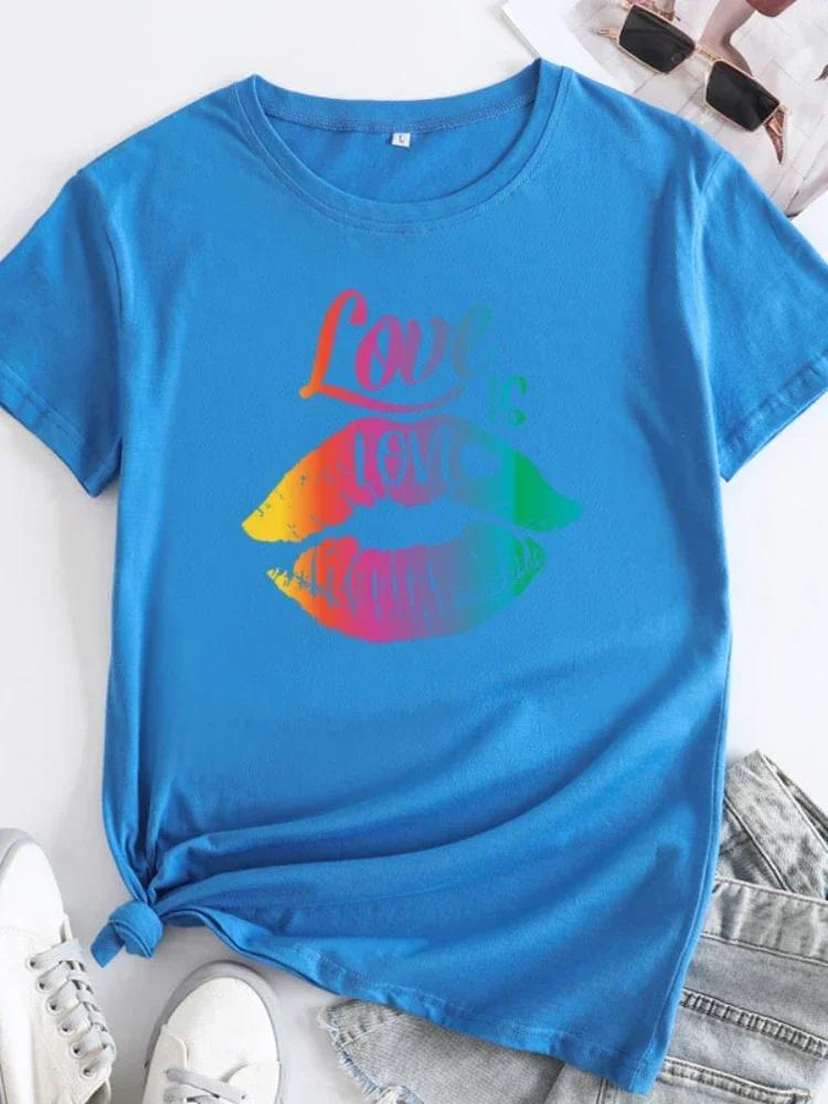 Love Is Love Rainbow Lip Print Women T Shirt Short Sleeve O Neck Loose Women Tshirt Ladies Tee Shirt Tops Camisetas Mujer